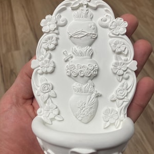 White Holy Water Font | Sacred Hearts Catholic Wall Decor | House Blessing Font image 1