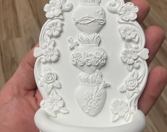 White Holy Water Font | Sacred Hearts Catholic Wall Decor | House Blessing Font