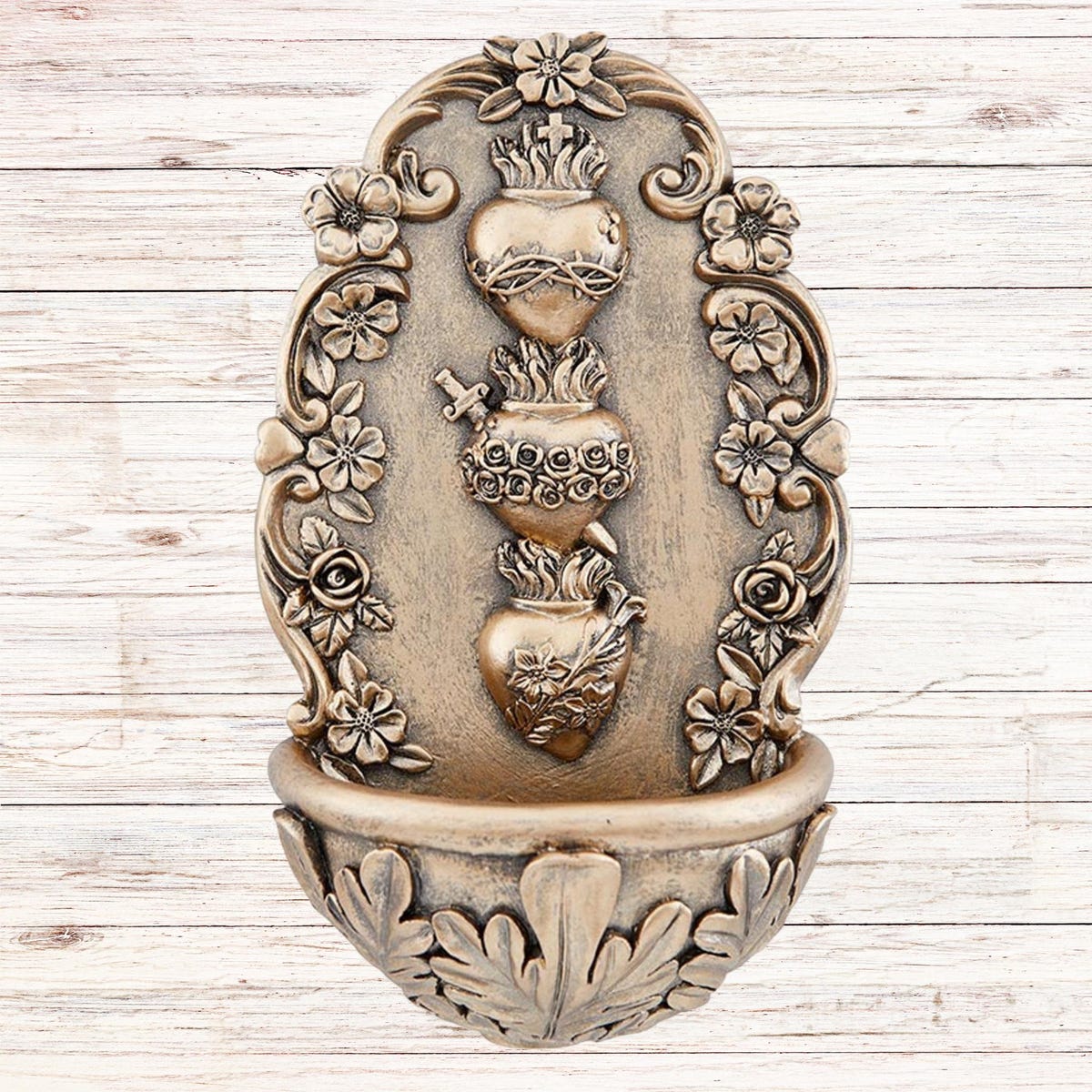 Sacred Hearts Holy Water Font – A Divine and Unique Etsy Find for Your Sacred Space - Perfect piece for your home or gift. 3-3/4 x 6-1/4 H
