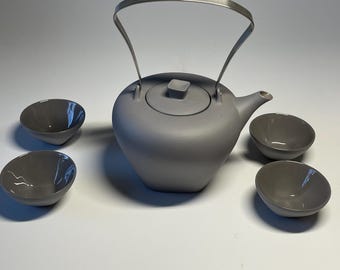 Vintage Chinese Grey Porcelain Tea Service for Four, 5 Piece