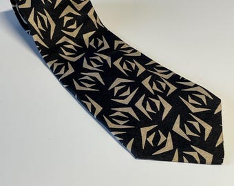 Giorgio Armani, Men’s 100% Silk Necktie, Geometric, Black and Beige, Handmade in Italy, 59” Long