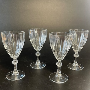 Vintage, Ornate, Heavy Glass Goblets 7.5”H x 3.5” W, Set of 4