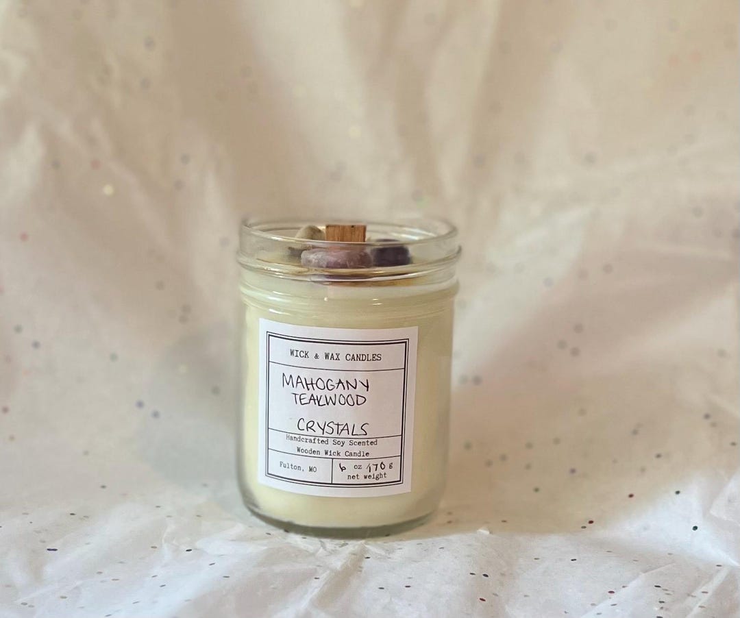 Wood Wick Candle With Crystals Wick & Wax Candles Etsy