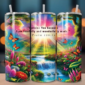 Psalm Bible Verse: I Praise You Because I Am Fearfully And Wonderfully Made; Design 20oz Straight Tumbler Wrap Design Digital Download PNG