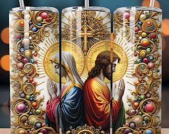 Gesù e la Madre Maria ricamo Design 20oz Tumbler Wrap dritto sublimazione Design unico Download digitale PNG