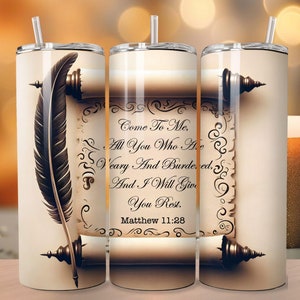 Versetto della Bibbia Matteo 11-28 Vieni a me; 20oz Tumbler Wrap a sublimazione dritta Design unico Download digitale PNG