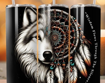 Native American Wolf SEAMLESS: la saggezza scorre attraverso il silenzio; 20oz Tumbler Wrap con stampa a sublimazione dritta Design unico Download digitale PNG