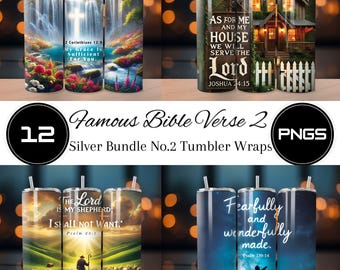 Famous Bible Verse 2, Silver Mini Bundle 2, With Beautiful Scene, Silver Mini Bundle, 12 PNGS, 20oz Straight Sublimation Tumbler Wrap PNG
