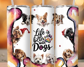 Dog Tumbler Wrap, Cute Puppy Design (Digital Download PNG)