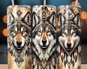 Native American-Inspired Majestic Wolf Symbolizing Strength And Wisdom A Sense Of Nature And Spirituality 20oz Straight Sublimation Design