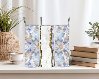 Butterfly Flowers Tumbler Wrap Seamless Sublimation Design (Digital Download)