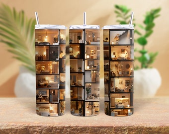 Design per la casa moderno in miniatura 20 oz Dritto Sublimazione Tumbler Wrap, design della casa minuscola, Download digitale istantaneo PNG
