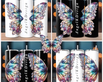 Aggiungi il tuo nome: Bellissimi gioielli farfalla V1 SEAMLESS 4 disegni 20oz dritto sublimazione tumbler wrap design unico download digitale PNG