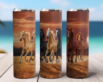 Running Horses Tumbler Sublimation Design, Straight & Tapered Wrap (Digital Download)
