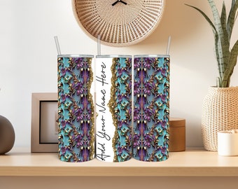 Floral Tumbler Sublimation Wrap, Ornate Iridescent Design (Digital Download)