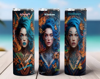 Women Strength Vibrant Tumbler Wrap, 20oz Skinny Sublimation Tumbler Design, Instant Digital Download