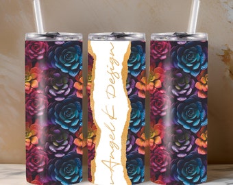 3D Succulents Tumbler Sublimation Design, Custom 20oz Skinny Tumbler (Digital Download PNG)