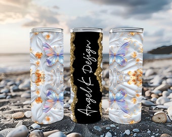 Butterfly Flowers Tumbler Wrap, Add Your Own Text, 20oz Straight (Digital Download)