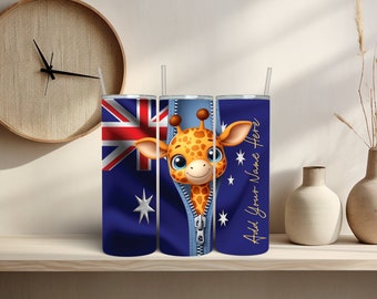 Aussie vlag giraf beker wrap ontwerp, 20oz magere beker (digitale download, png PNGEgg)