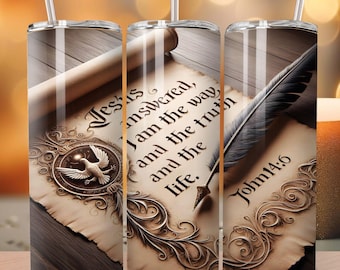Versetto della Bibbia Giovanni 14:6 Gesù rispose: Io sono la via, la verità e la vita; Design del bicchiere a sublimazione dritto da 20 once Download digitale PNG