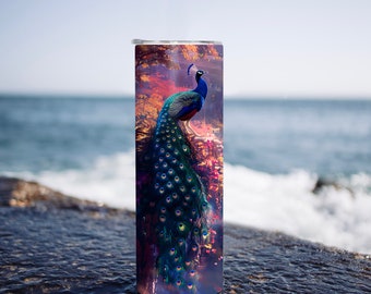 Peacock Forest Waterfall 20oz Tumbler Wrap Sublimation Design (PNG)