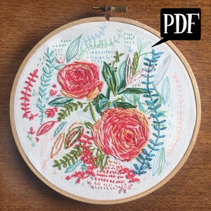 Hand Embroidery Pattern: 01 Garden Rose PatternSketchbook Stitches-Modern Contemporary Embroidery-DIY Hoop Art PDF Download-Amy L. Frazer image 1