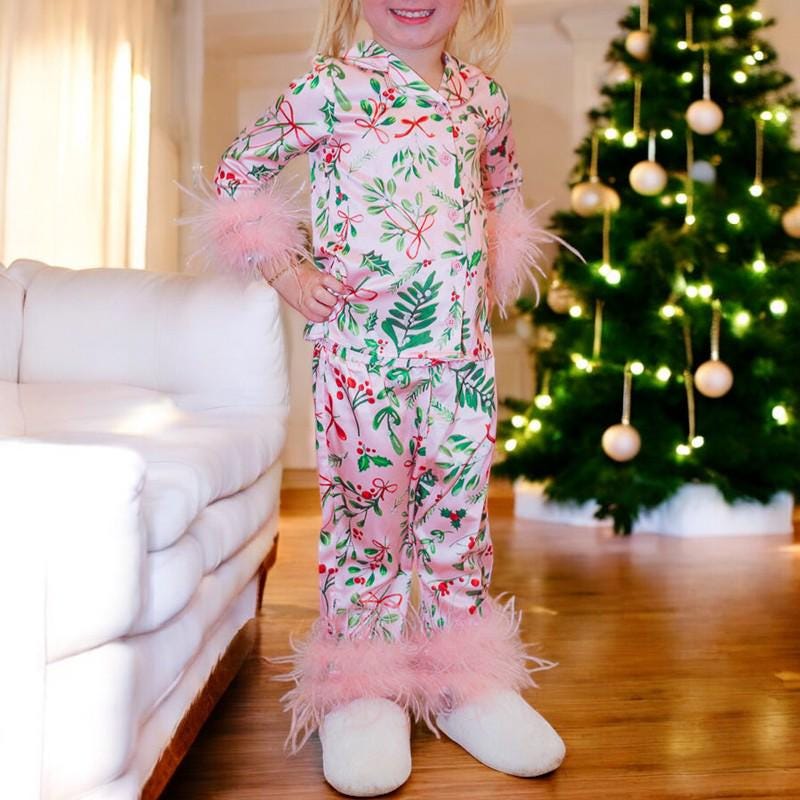 Mother Daughter Matching Christmas Pajamas | Silk Pjs Set | Christmas Pajamas Gifts | Xmas Gifts | Feathers Pajama | Silk Pajama Set