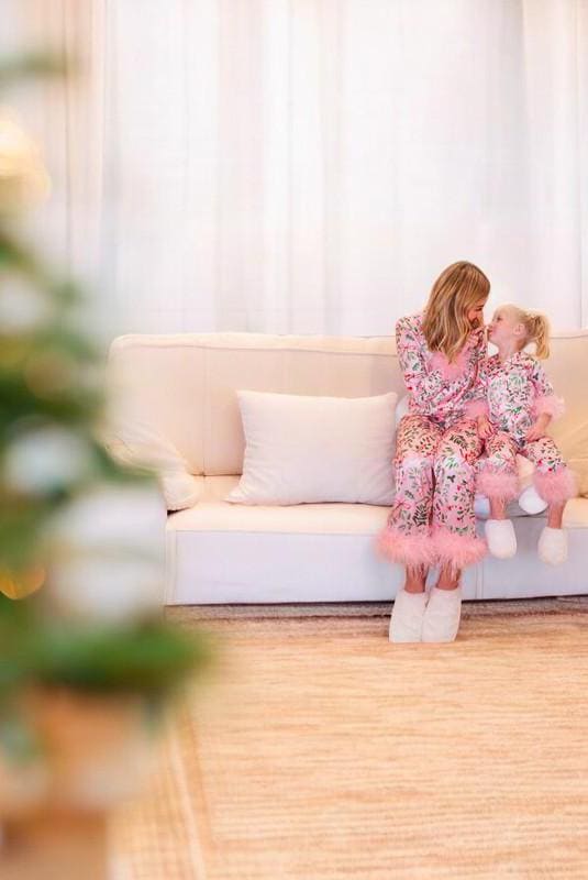 Mother Daughter Matching Christmas Pajamas | Silk Pjs Set | Christmas Pajamas Gifts | Xmas Gifts | Feathers Pajama | Silk Pajama Set