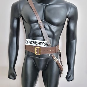 Sam Browne Leather Belt and Shoulder Strap - Custom Made Real Leather Brass Buckle Accessories