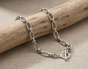 Handmade Chunky Silver Chain Necklace, Statement Layering Necklace, Minimalist Bold Chain, Modern Jewelry Gift for Her