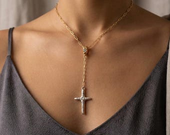 Handmade 14K Gold Filled Cross Necklace: Antique Silver Cross, Minimalist Necklace, Religious Gift, Gift for her