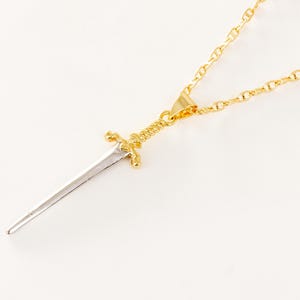18K Gold Filled Sword Pendant Necklace with Cubic Zirconia Clasp
