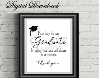 Please Help the Busy Graduate by Writing your Name and Address on an Envelope Class of 2024 Graduation Digital Download Sign