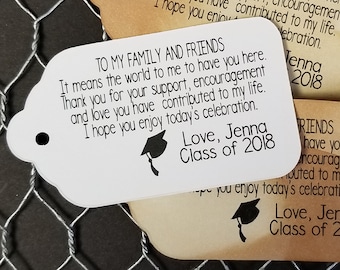 To My Family and Friends (my MEDIUM, LARGE or SMALL tag) Personalized Graduation class of Favor Tag Choose your amount