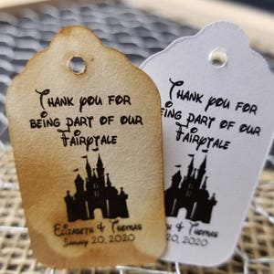 Thank You for Being Part of our Fairytale (my SMALL tag) 1 1/8" x 2" Personalized Favor Tag fairy tale wedding, Cinderella castle