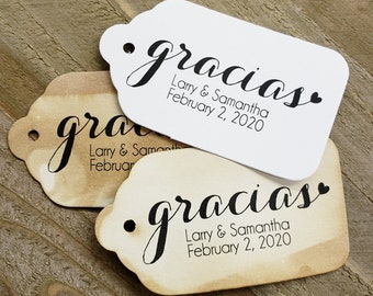 Gracias (my MEDIUM tag) 1 3/8" x 2 1/2" Personalized Wedding, Shower, Party Favor Tag choose your amount