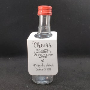 Cheers to Love Laughter Happily Ever After (RECTANGLE Tags) 1.5" x 3" With Hanging Hole, Personalize with names, bottle favor tag, tag only