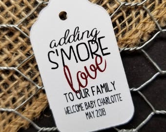Adding S'More Love to our Family SMALL 2" Favor Tag Choose your quantity