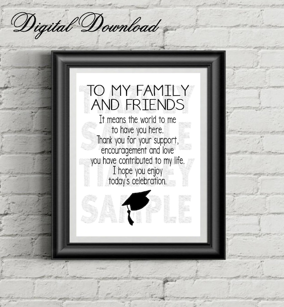To My Family and Friends Thank you Graduation Digital Download Sign