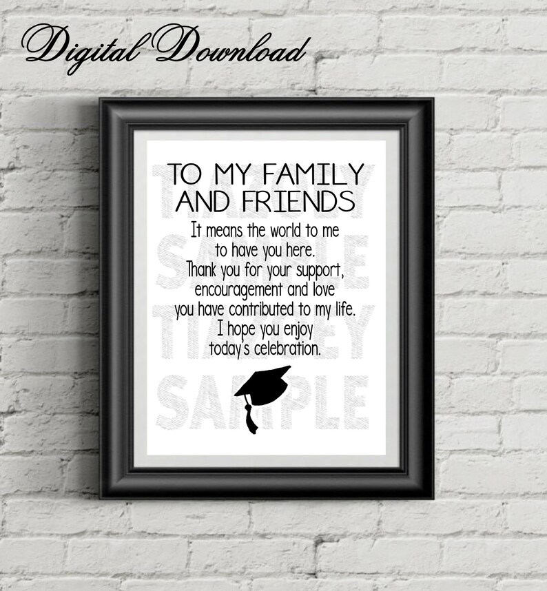 To My Family and Friends Thank You Graduation Digital Download Sign - Etsy