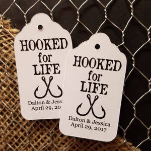 Hooked for Life (my SMALL tag) 1 1/8&quot; x 2&quot; Favor Tag Choose your quantity