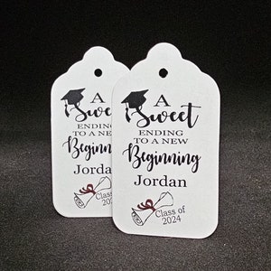 Sweet Ending to a new Beginningmy MEDIUM tag 1 3/8 x 2 1/2 Personalized Graduation class of Favor Tag CHOOSE your amount image 4