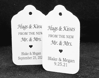 Hugs and Kisses from the new MR and MRS Personalized favor tag label (my SMALL tag) 1 1/8" x 2" choose your amount