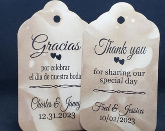 Gracias por celebrar el dia de nuestra boda Thank you for Sharing our Special Day English or Spanish (MEDIUM, LARGE, SMALL tag) Personalized