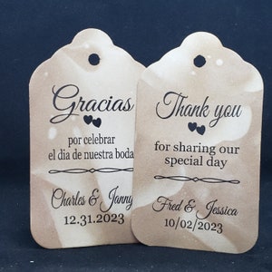 Gracias por celebrar el dia de nuestra boda Thank you for Sharing our Special Day English or Spanish tag (my LARGE Tags) 3 1/4" x 1 3/4"