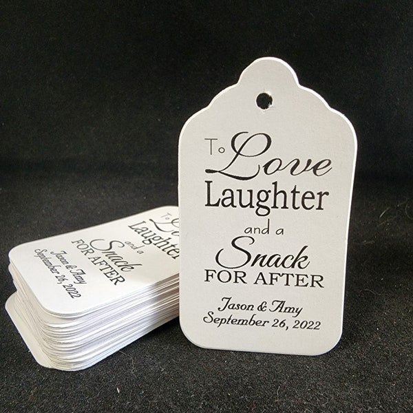 Love Laughter and a Snack for After (my MEDIUM, LARGE or SMALL tag) Personalized Happily Ever After, Smore, Kiss, Drink Favor Tag