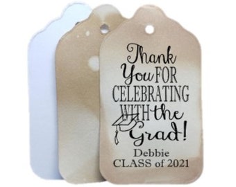 Thank you for Celebrating with the Grad (my LARGER LARGE tag) 2 1/8" x 3 3/4" Personalized Graduation class of Favor Tag CHOOSE your amount