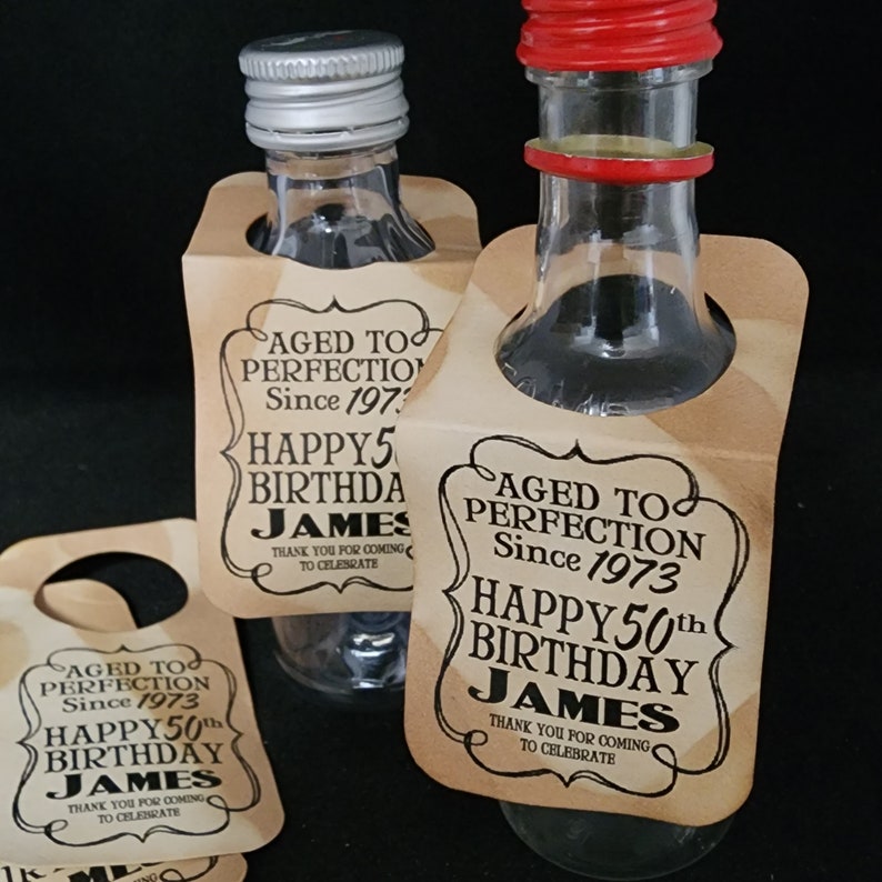 Aged To Perfection RECTANGLE Tags 1.5 x 3 Hanging Hole, Happy Birthday, Anniversary bottle tag, tag only image 1