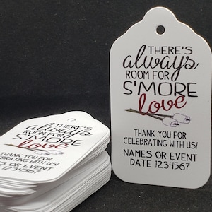 Always Room for Smore Love Thank You for Celebrating With us (my MEDIUM ) 1 3/8&quot; x 2 1/2&quot; Tags Personalized Wedding Favor Tag S&#39;more Love