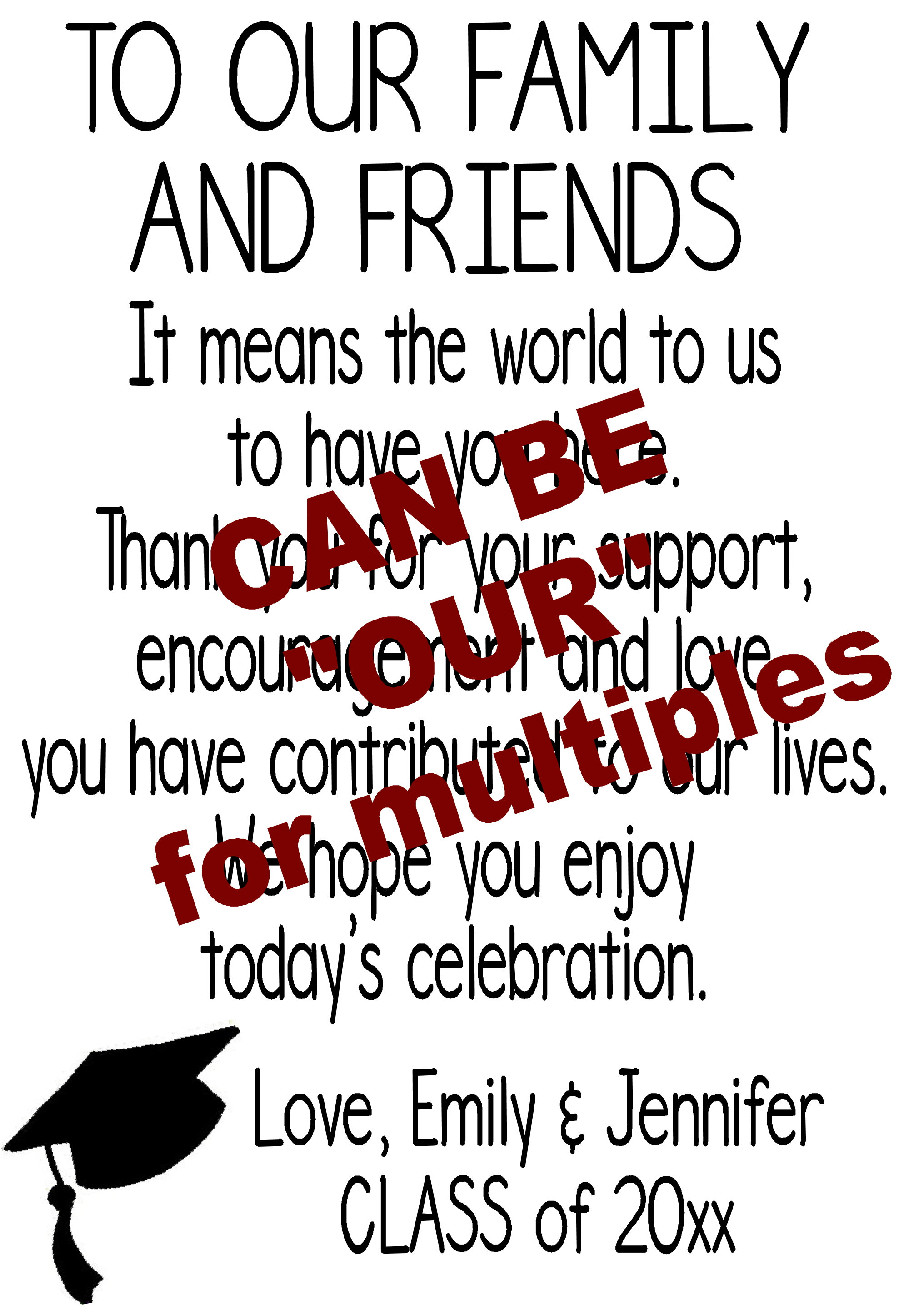 To My Friends and Family Graduation Thank You LARGER LARGE 2 1/8 X 3 3/ ...